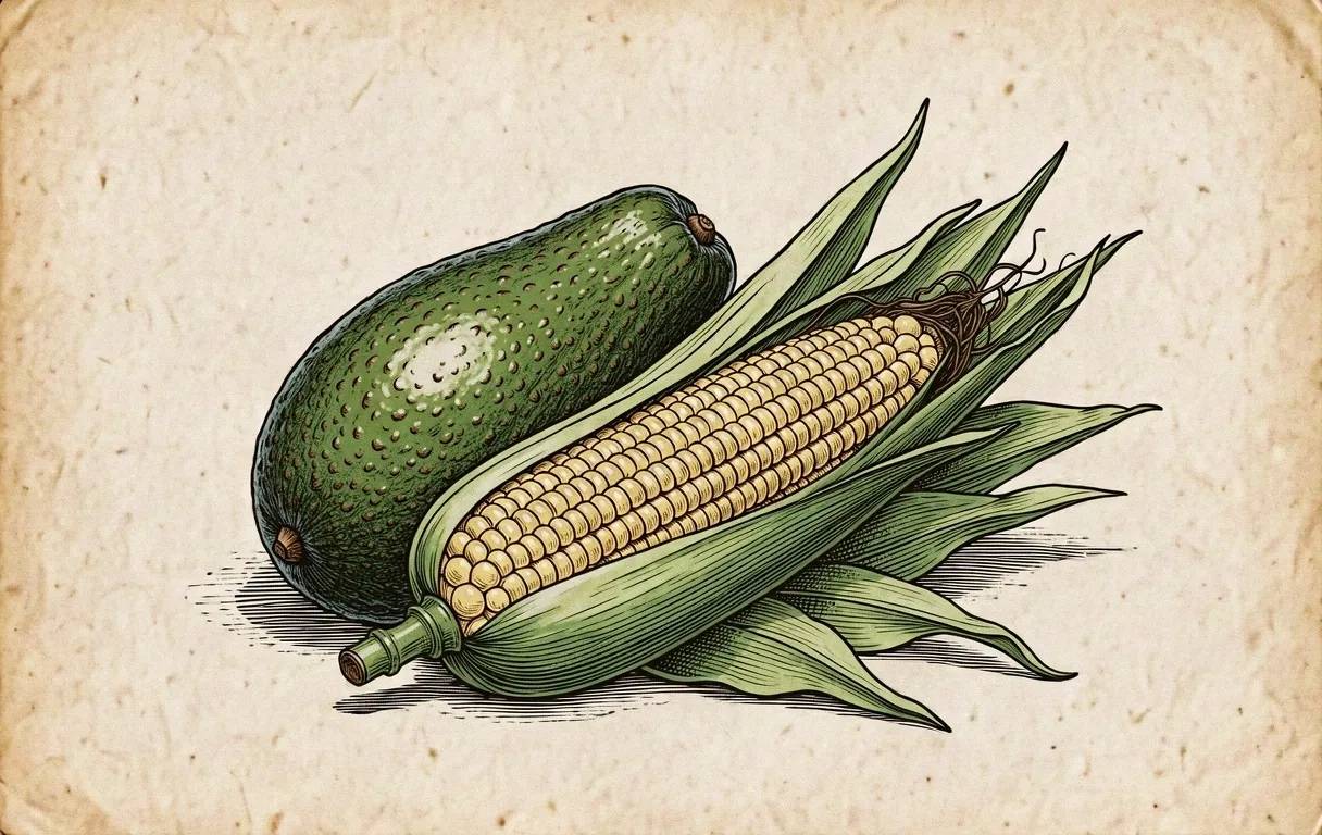 Ilustración botánica de ingredientes mexicanos